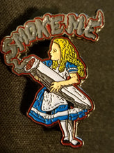 Load image into Gallery viewer, Alice Smoke Me Hat Pin Psychedelic