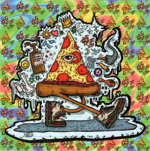 Peace Love & Pizza by Vincent Gordon Signed Limited edition BLOTTER ART acid free perforated lsd paper