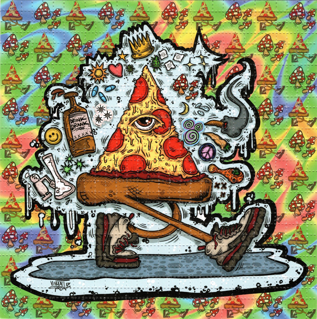 Peace Love & Pizza by Vincent Gordon Signed Limited edition BLOTTER ART acid free perforated lsd paper
