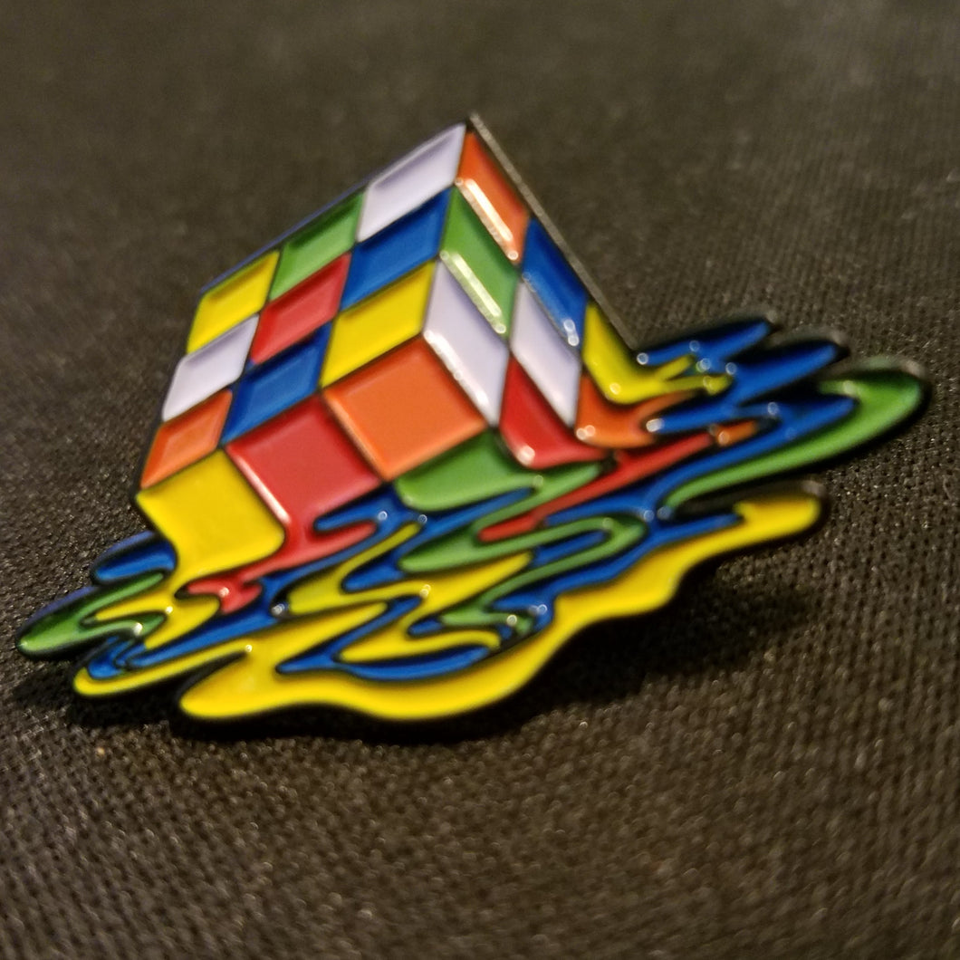 Melting Rubix Cube Hat Pin Psychedelic