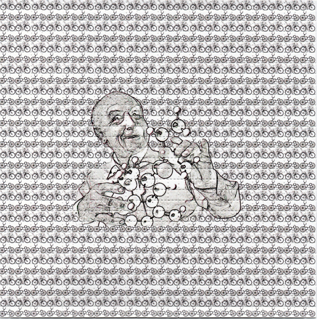 Albert Hofmann LSD Molecule with small Bicycles BLOTTER ART acid free perforated lsd paper