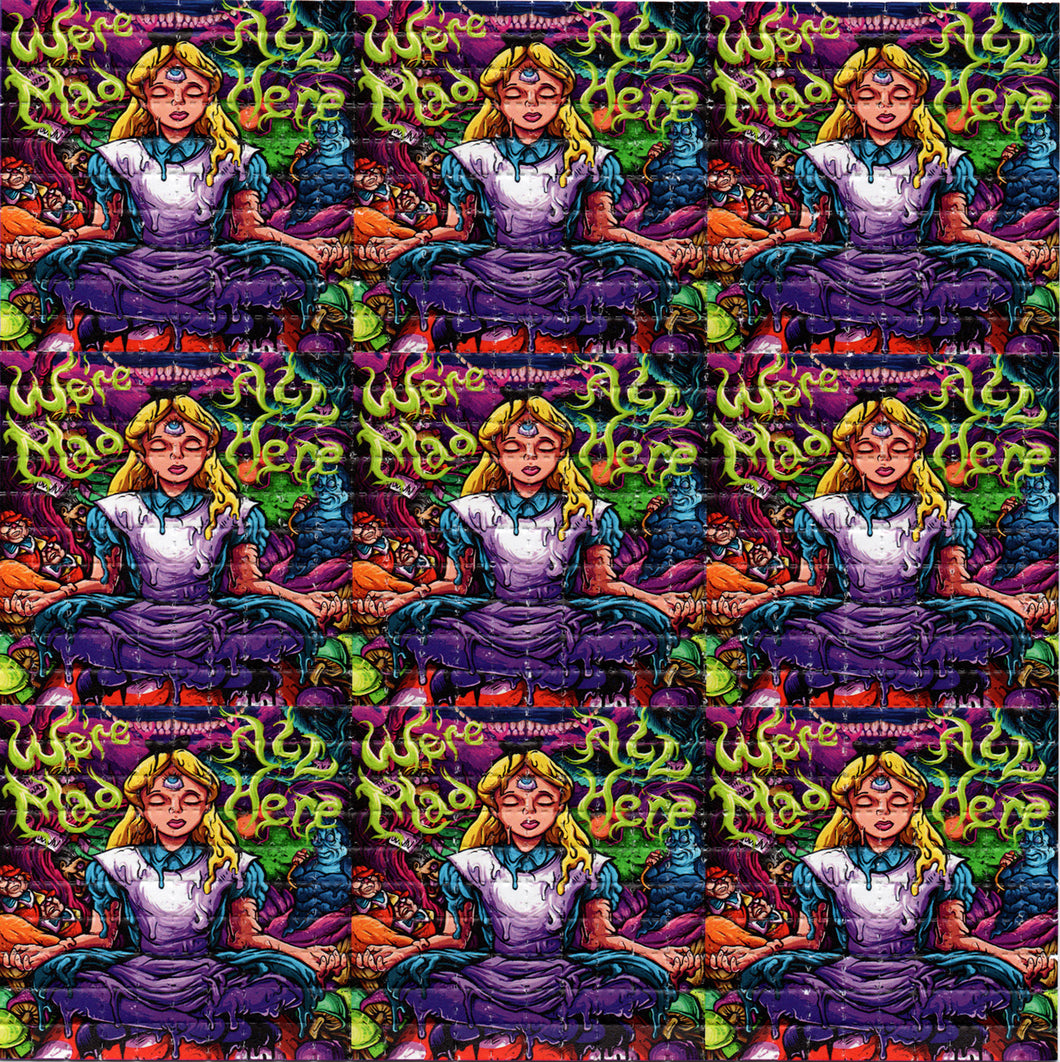 Alice We're All Mad Here in Wonderland X9 BLOTTER ART acid free perforated lsd paper